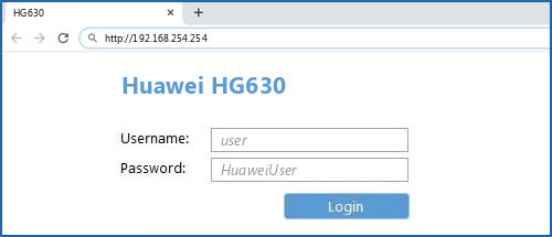 Huawei HG630 router default login
