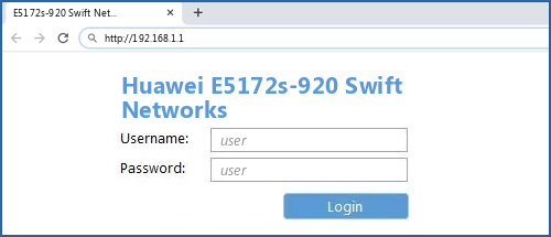 Huawei E5172s-920 Swift Networks router default login