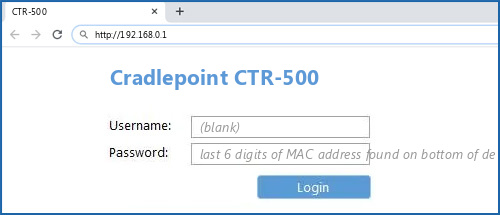 Cradlepoint CTR-500 router default login