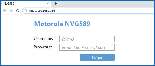 Motorola NVG589 router default login