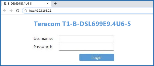 Teracom T1-B-DSL699E9.4U6-5 router default login