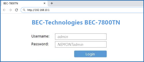 BEC-Technologies BEC-7800TN router default login