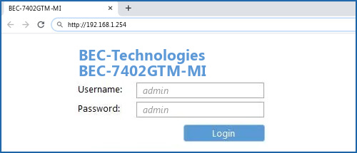 BEC-Technologies BEC-7402GTM-MI router default login