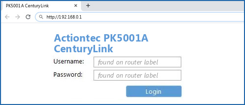 Actiontec PK5001A CenturyLink router default login