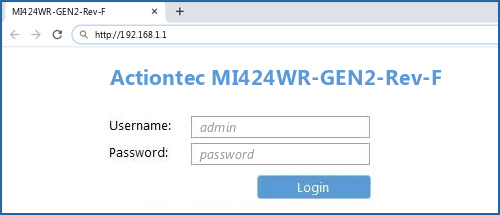 Actiontec MI424WR-GEN2-Rev-F router default login