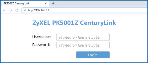 ZyXEL PK5001Z CenturyLink router default login