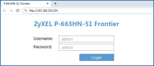 ZyXEL P-663HN-51 Frontier router default login