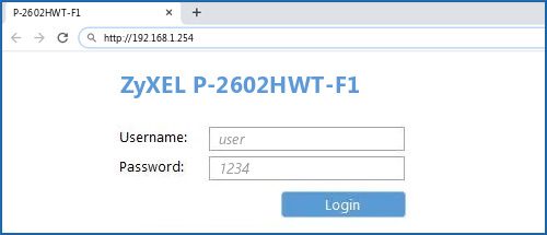 ZyXEL P-2602HWT-F1 router default login