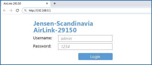 Jensen-Scandinavia AirLink-29150 router default login
