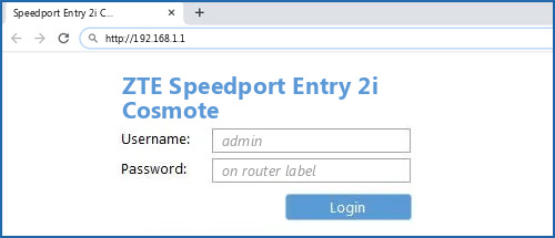 ZTE Speedport Entry 2i Cosmote router default login
