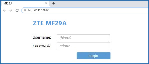 ZTE MF29A router default login