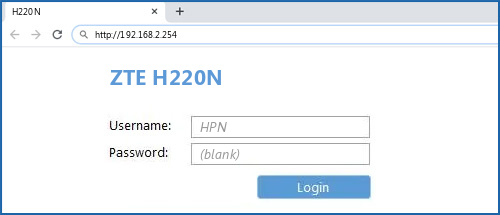 ZTE H220N - Default login IP, default username & password