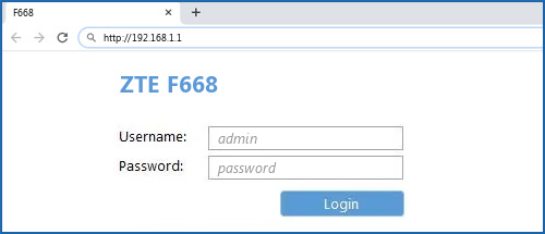 ZTE F668 router default login