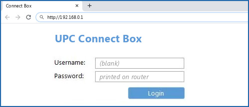 UPC Connect Box router default login
