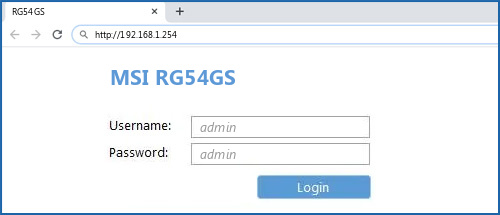MSI RG54GS router default login