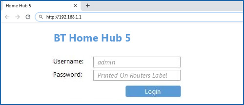 BT Home Hub 5 router default login