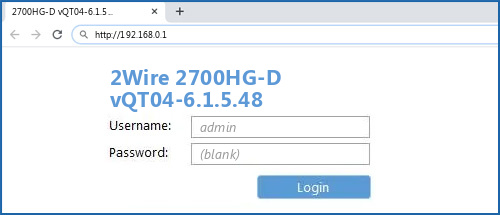 2Wire 2700HG-D vQT04-6.1.5.48 router default login