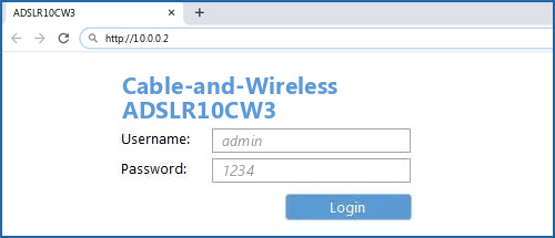 Cable-and-Wireless ADSLR10CW3 router default login