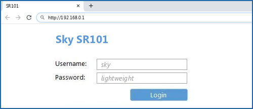Sky SR101 router default login