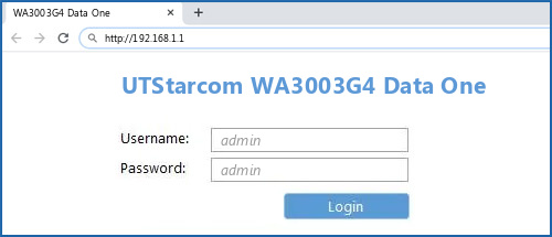 UTStarcom WA3003G4 Data One router default login