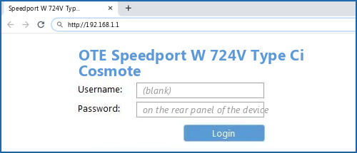OTE Speedport W 724V Type Ci Cosmote router default login