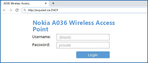 Nokia A036 Wireless Access Point router default login