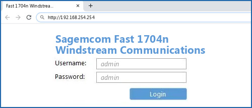 Sagemcom Fast 1704n Windstream Communications router default login